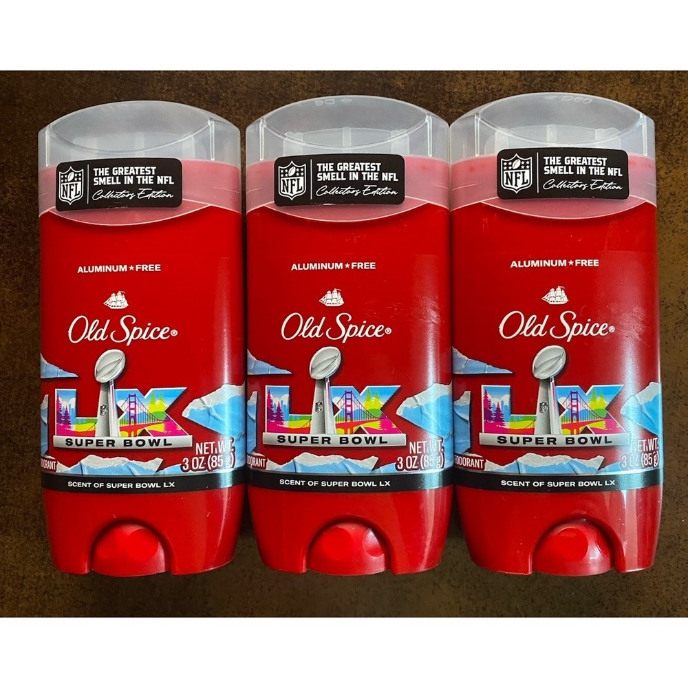 LOT (3) OLD SPICE SCENT OF SUPER BOWL LX DEODORANT ALUMINUM FREE 3 OZ LTD ED